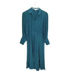 Vintage Puccini Silk Long Sleeve Midi Dress Size 8 Teal Green Fitted Cuff Modest